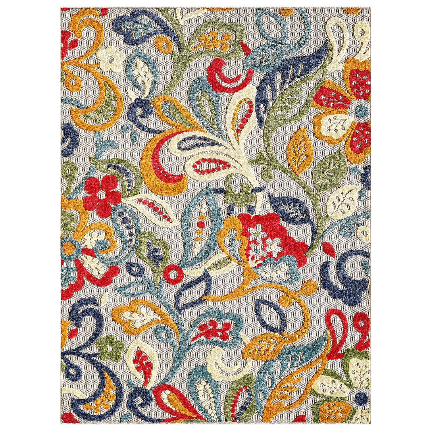 5’ x 7’ Multi Jacobean Floral Indoor Outdoor Area Rug-0