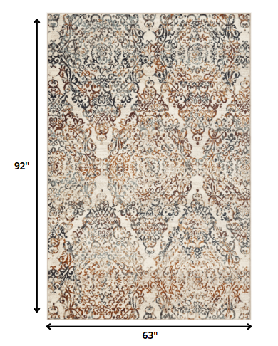 5’ x 8’ Ivory Brown Decorative Diamond Area Rug-5