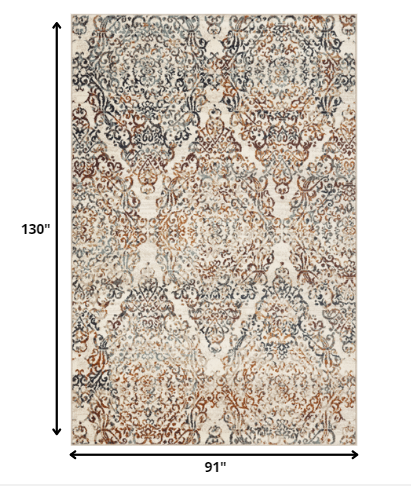 8’ x 11’ Ivory Brown Decorative Diamond Area Rug-5