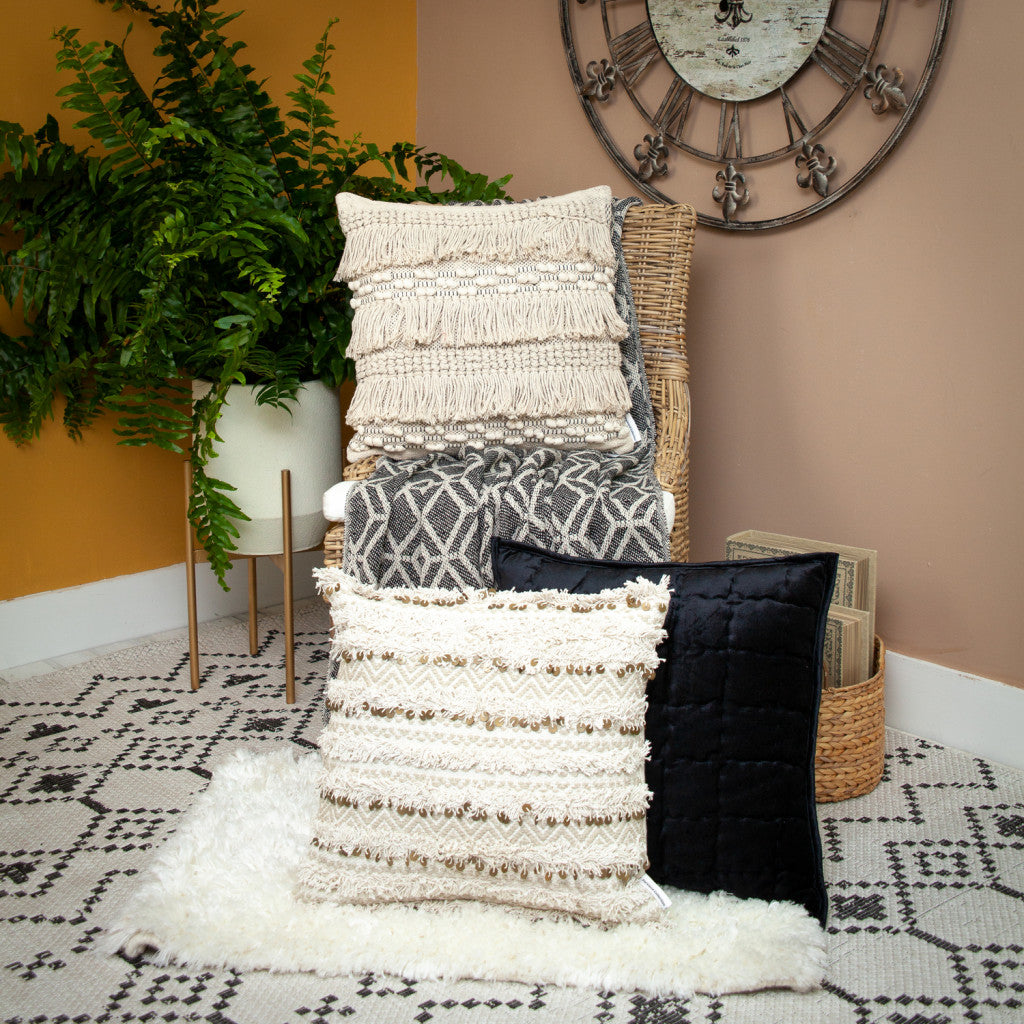 Grey and Beige Handloom Geometric Woven Throw Blanket-4