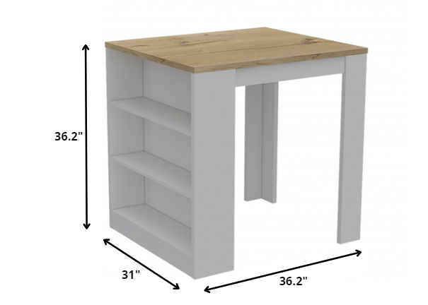 Stylish White and Pine Kitchen Counter and Dining Table Combination-3