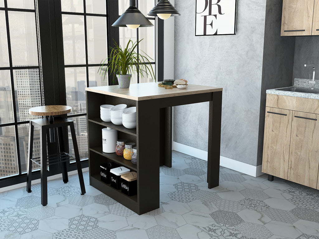 Stylish Black Wengue and Pine Kitchen Counter and Dining Table Combination-0