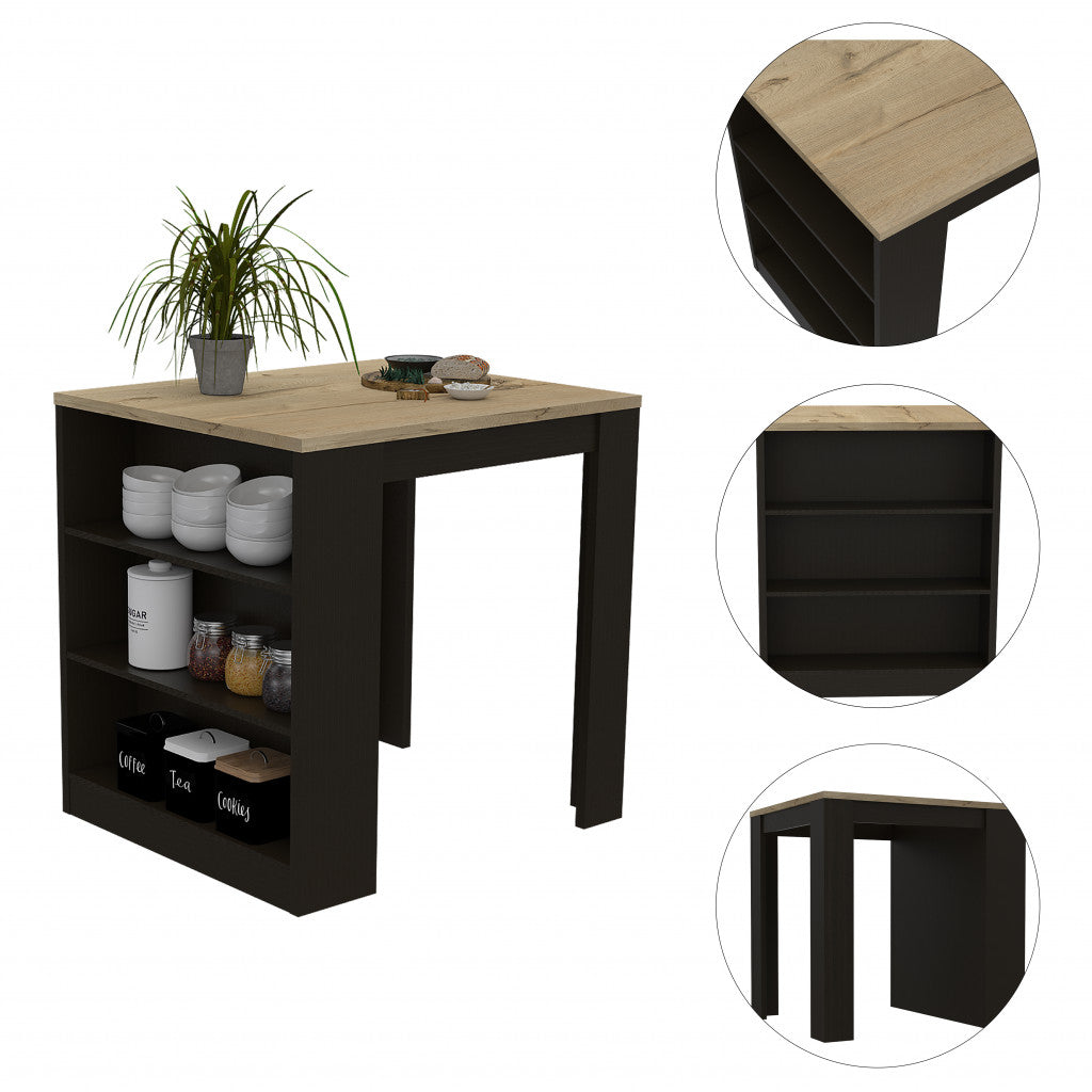 Stylish Black Wengue and Pine Kitchen Counter and Dining Table Combination-2