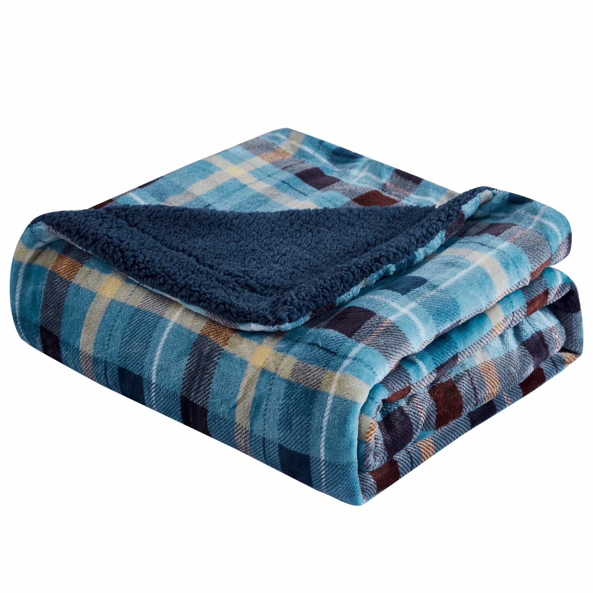 Ambrose Blue Reversible Velvet and Sherpa Throw Blanket-0