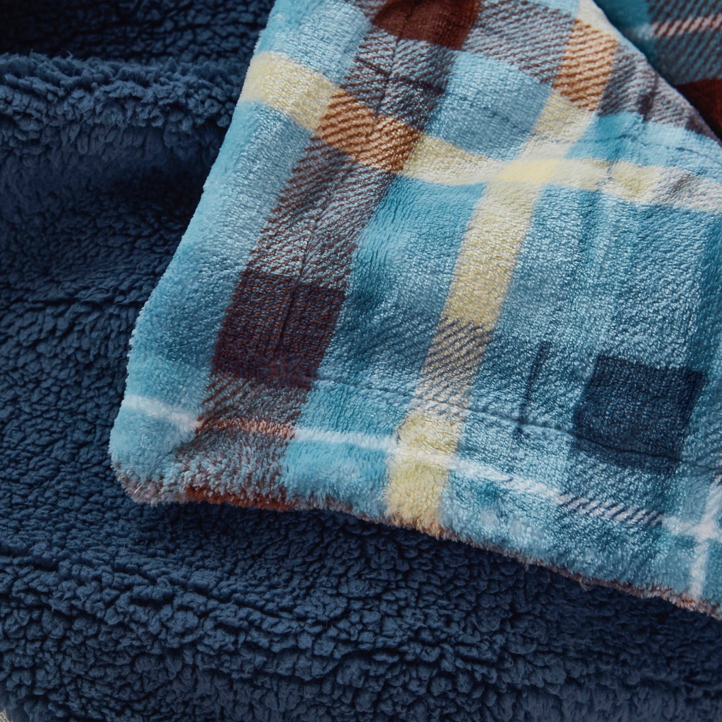 Ambrose Blue Reversible Velvet and Sherpa Throw Blanket-2