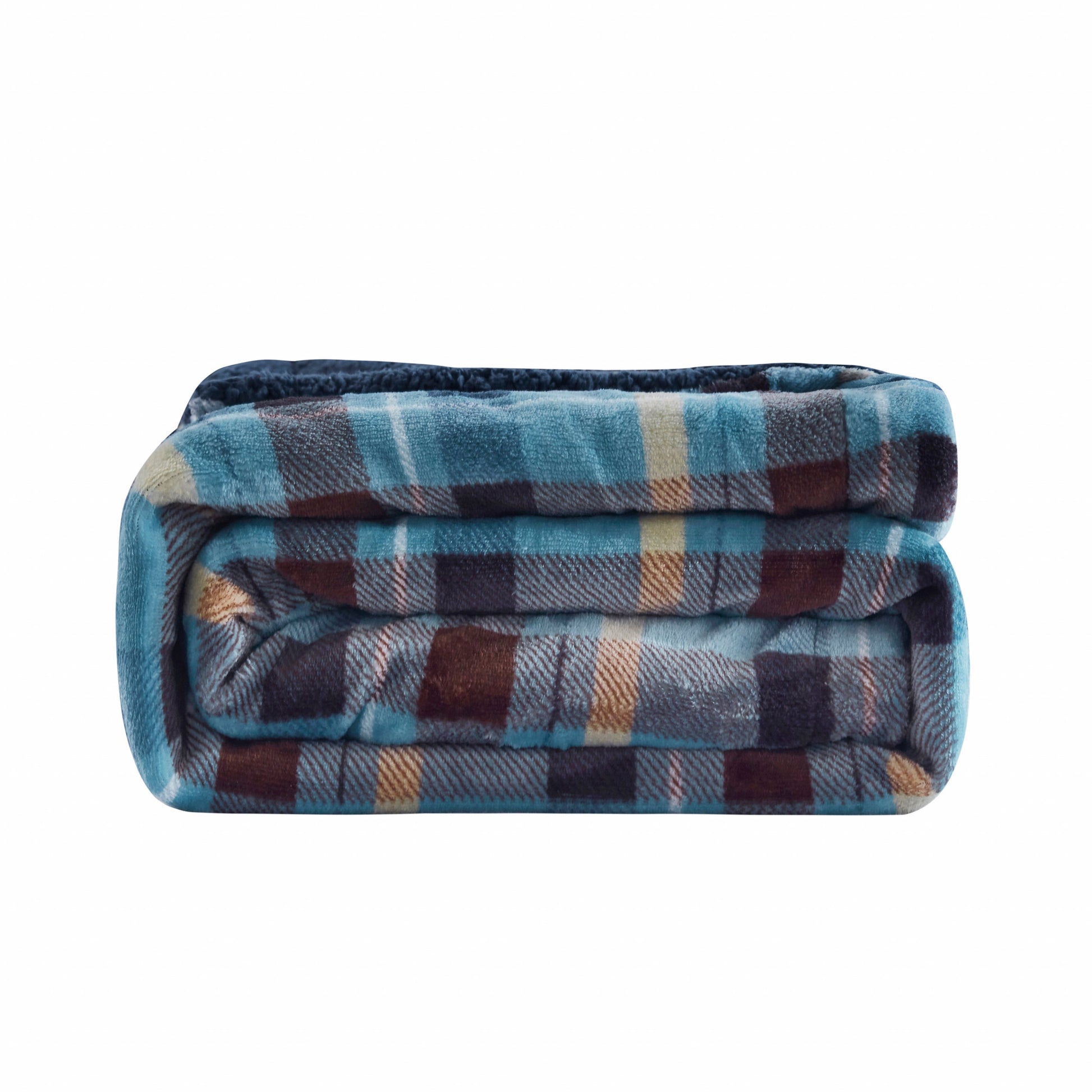 Ambrose Blue Reversible Velvet and Sherpa Throw Blanket-3