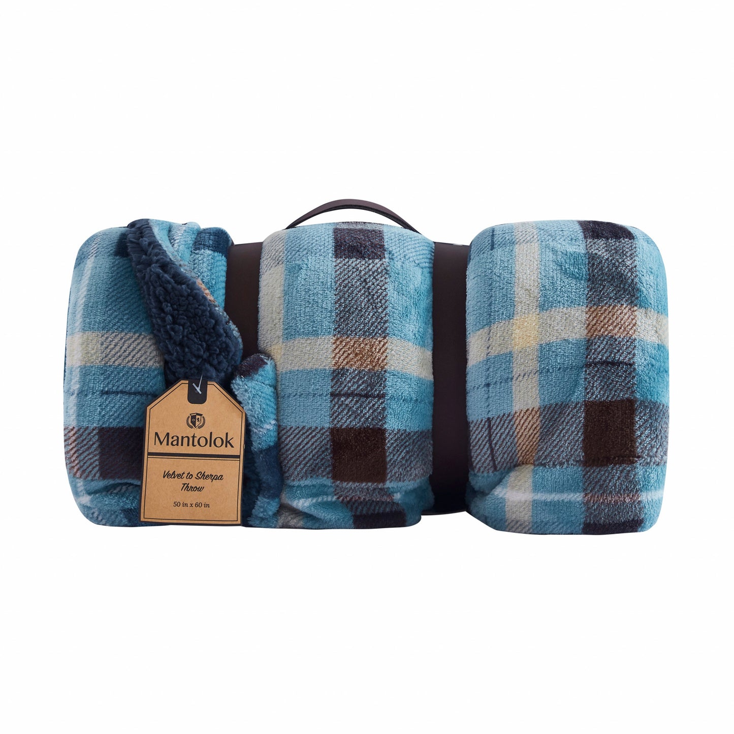 Ambrose Blue Reversible Velvet and Sherpa Throw Blanket-4