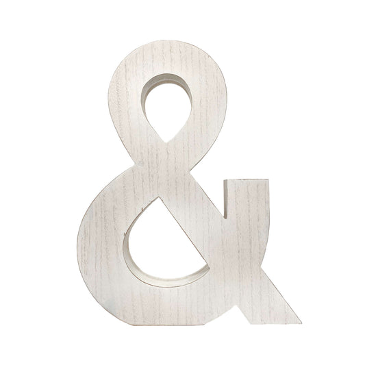 16" Distressed White Wash Wooden Initial Ampersand Sculpture-0