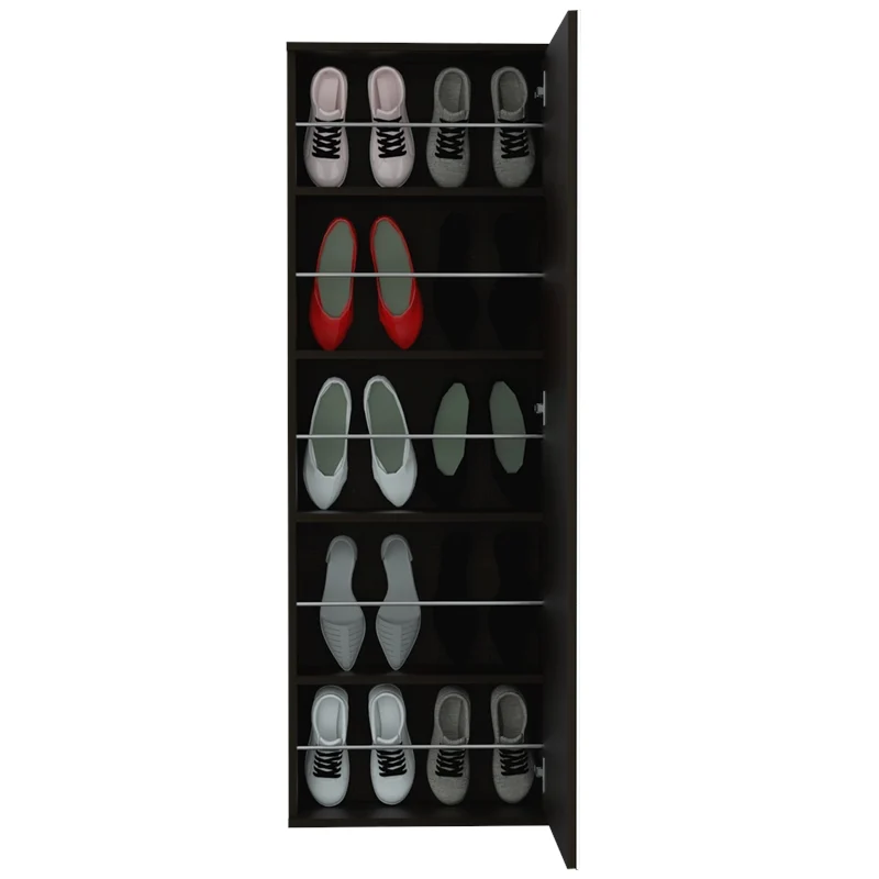 Stylish Black Wengue  Wall Mounted Shoe Rack with Mirror-1