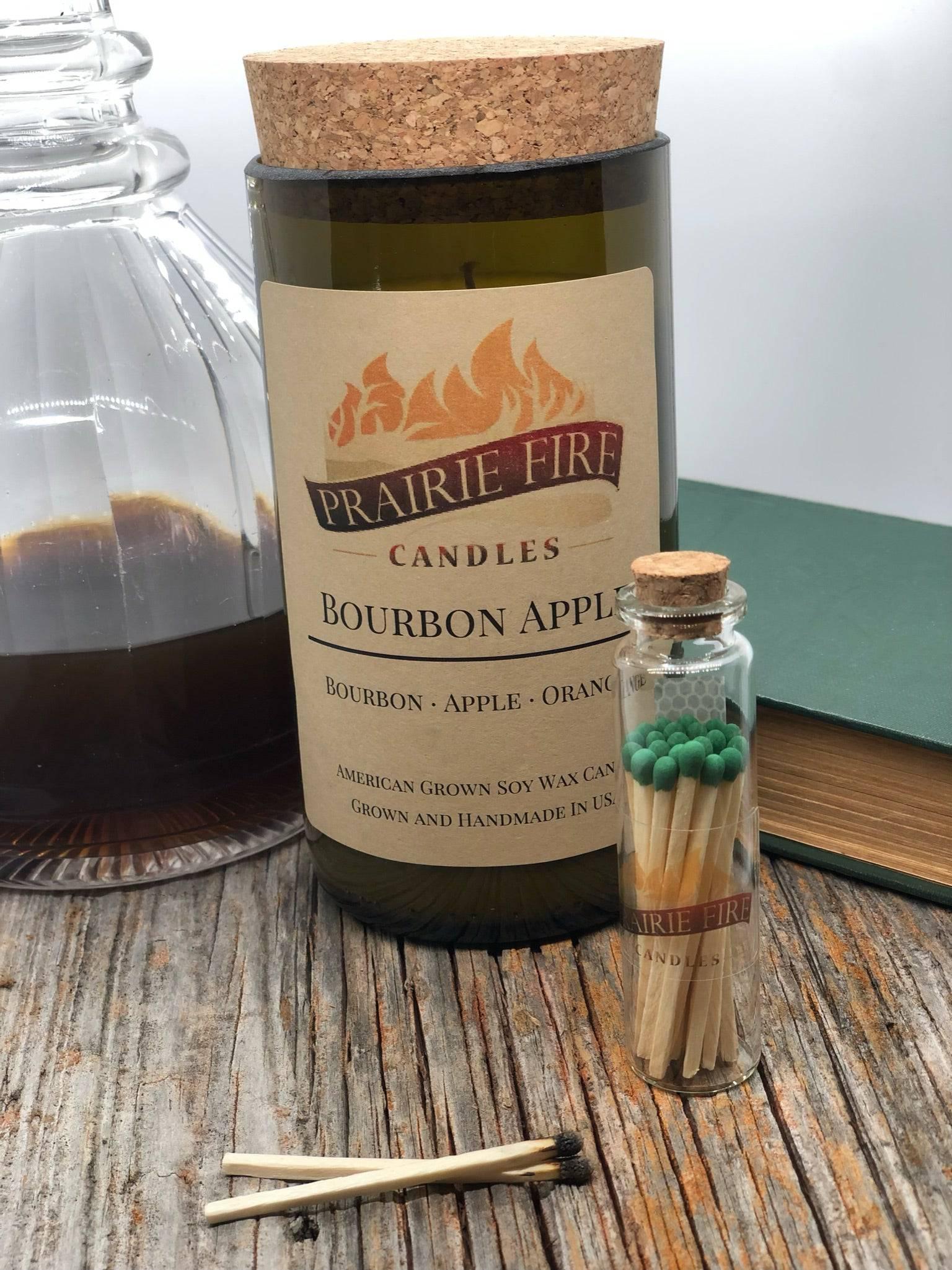 Bourbon Apple Soy Wax Candle | Repurposed Wine Bottle Candle Natural Cork | Handmade in USA Candle | Eco-Friendly Candle | Non-Toxic Soy Candle-1