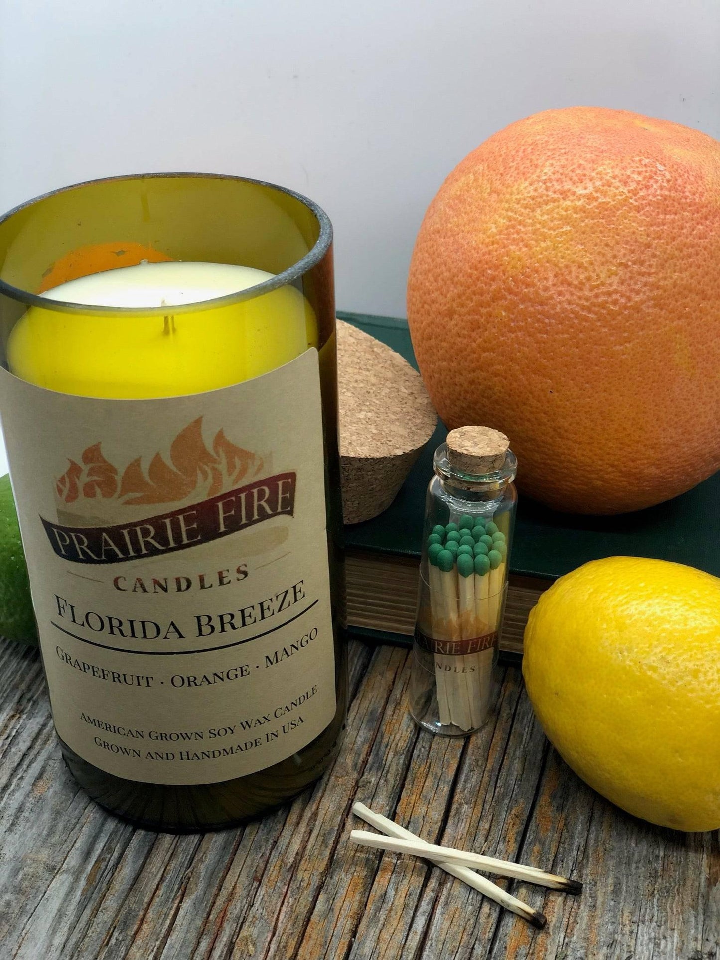 Florida Breeze Soy Wax Candle | Repurposed Wine Bottle Candle Natural Cork | Handmade in USA Candle | Eco-Friendly Candle | Non-Toxic Soy Candle-0