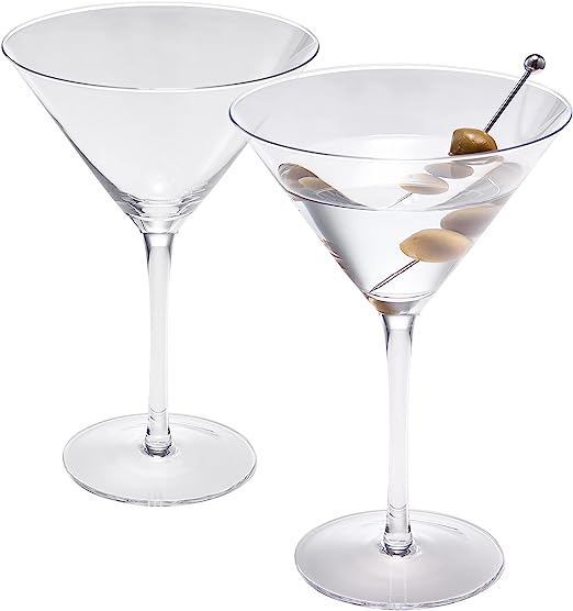 Crystal Martini Glass Set of 2 | 10oz | Classic Luxury Cocktail with Bar Spoon & Olive Picks, Premium Hand-Blown | Classic Cocktail Clear Coupes For Manhattan, Cosmopolitan, Sidecar, Stemmed Goblets-4