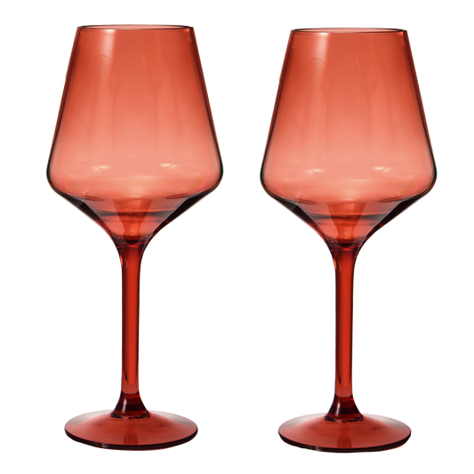 Floating Wine Glasses for Pool - Set of 2-15 OZ Shatterproof Poolside Wine Glasses, Tritan Plastic Reusable, Beach Outdoor Cocktail, Wine, Champagne, Water Glassware Spring Summer (Muted Red)-0