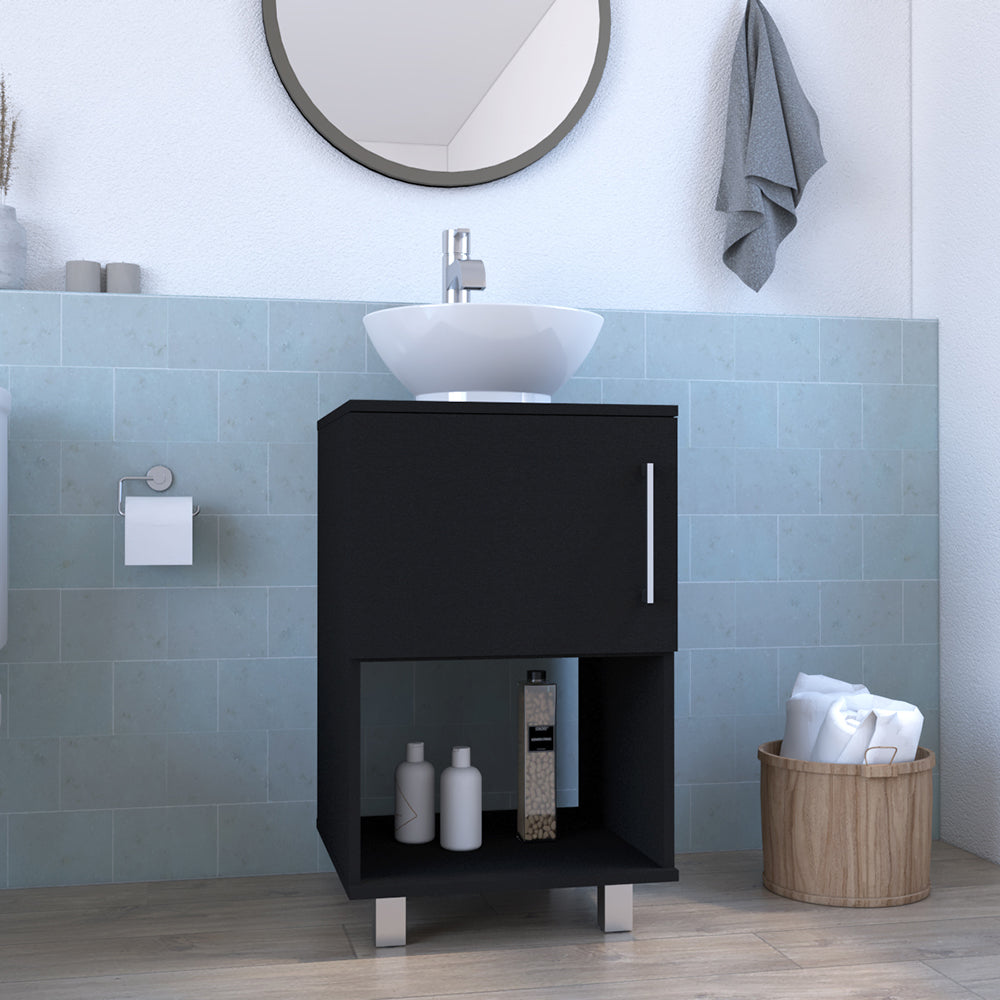 Single Bathroom Vanity Pigmag, One Open Shelf, Single Door Cabinet, Black Wengue Finish-0