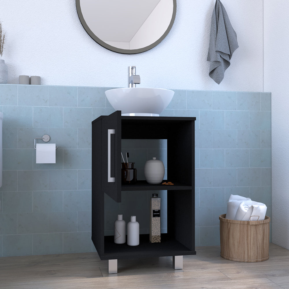 Single Bathroom Vanity Pigmag, One Open Shelf, Single Door Cabinet, Black Wengue Finish-1
