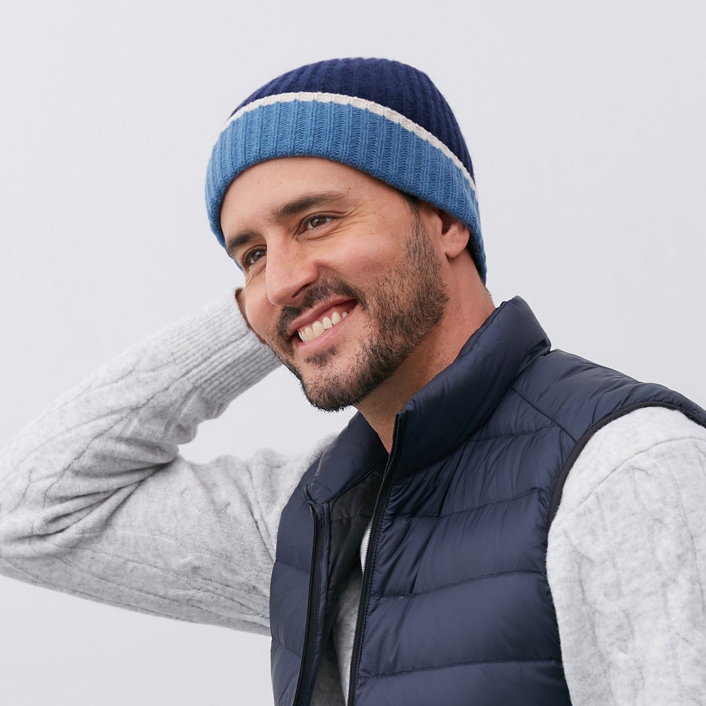 MEN'S COLOR BLOCK 100% CASHMERE HAT-0