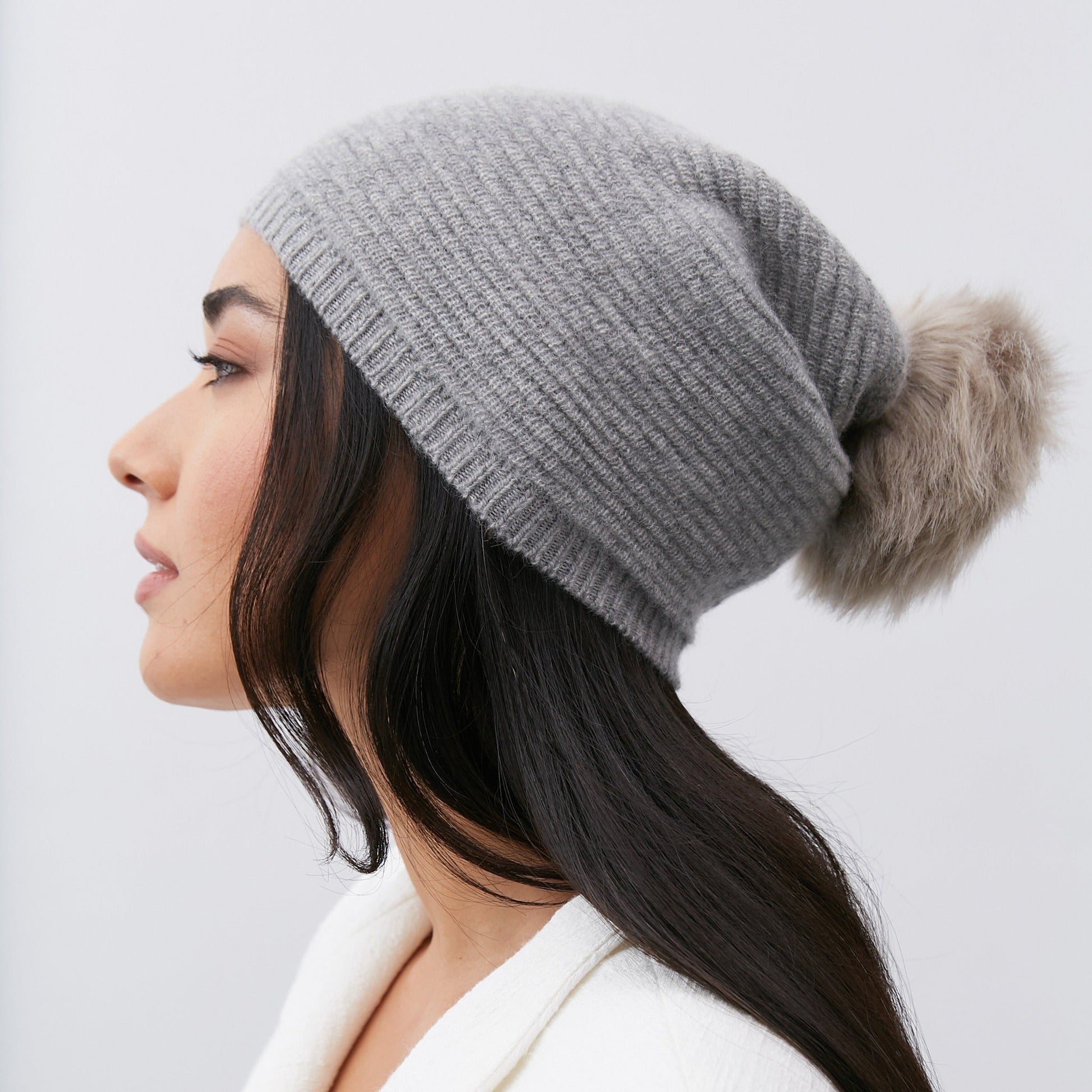 LADIES CASHMERE SLOUCHY HAT UNEVEN RIBBING-0