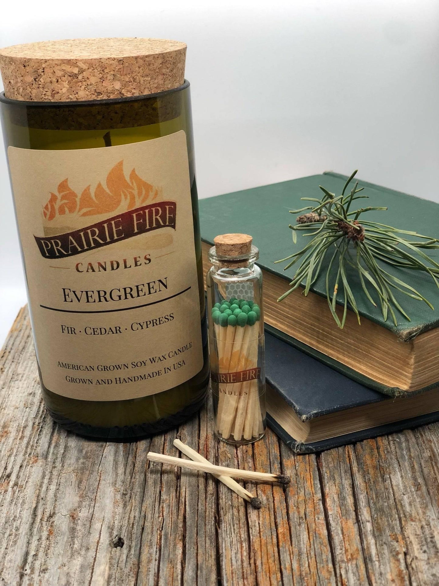 Evergreen Soy Wax Candle | Repurposed Wine Bottle Candle Natural Cork | Handmade in USA Candle | Eco-Friendly Candle | Non-Toxic Soy Candle-1