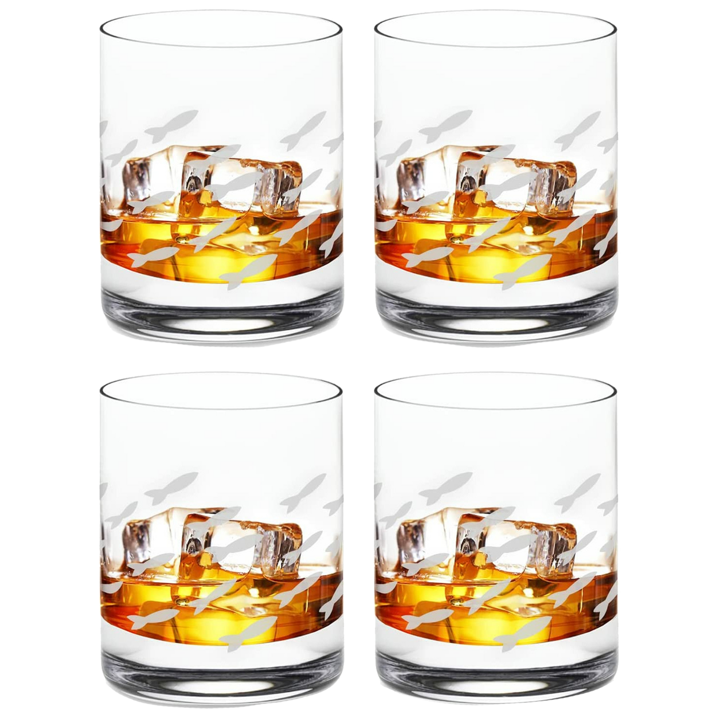 Fish Old Fashion Drinking Glasses, Fish Glasses For White and Red Wine, Water or Whiskey, by The Wine Savant, Each Glass Is Individually Sand Etched - Fish Wine Glasses-0