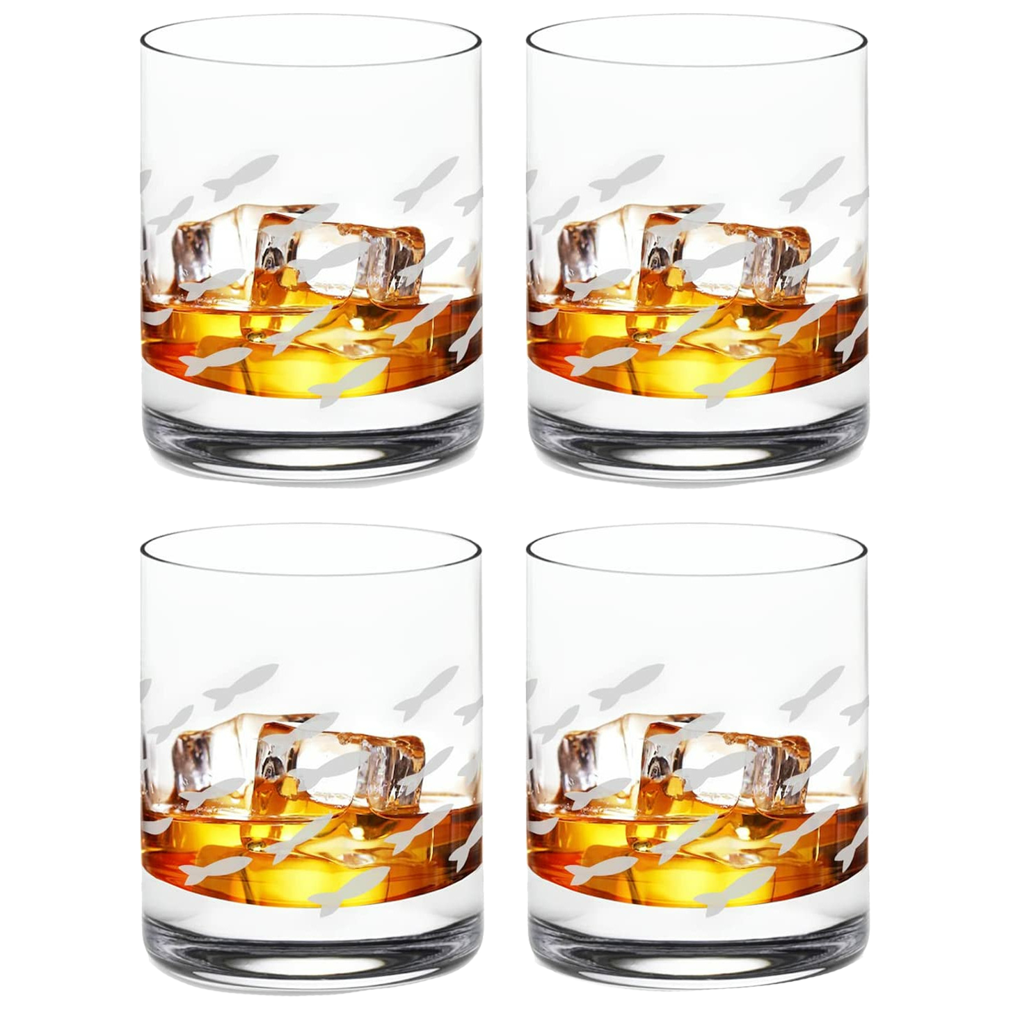 Fish Old Fashion Drinking Glasses, Fish Glasses For White and Red Wine, Water or Whiskey, by The Wine Savant, Each Glass Is Individually Sand Etched - Fish Wine Glasses-0