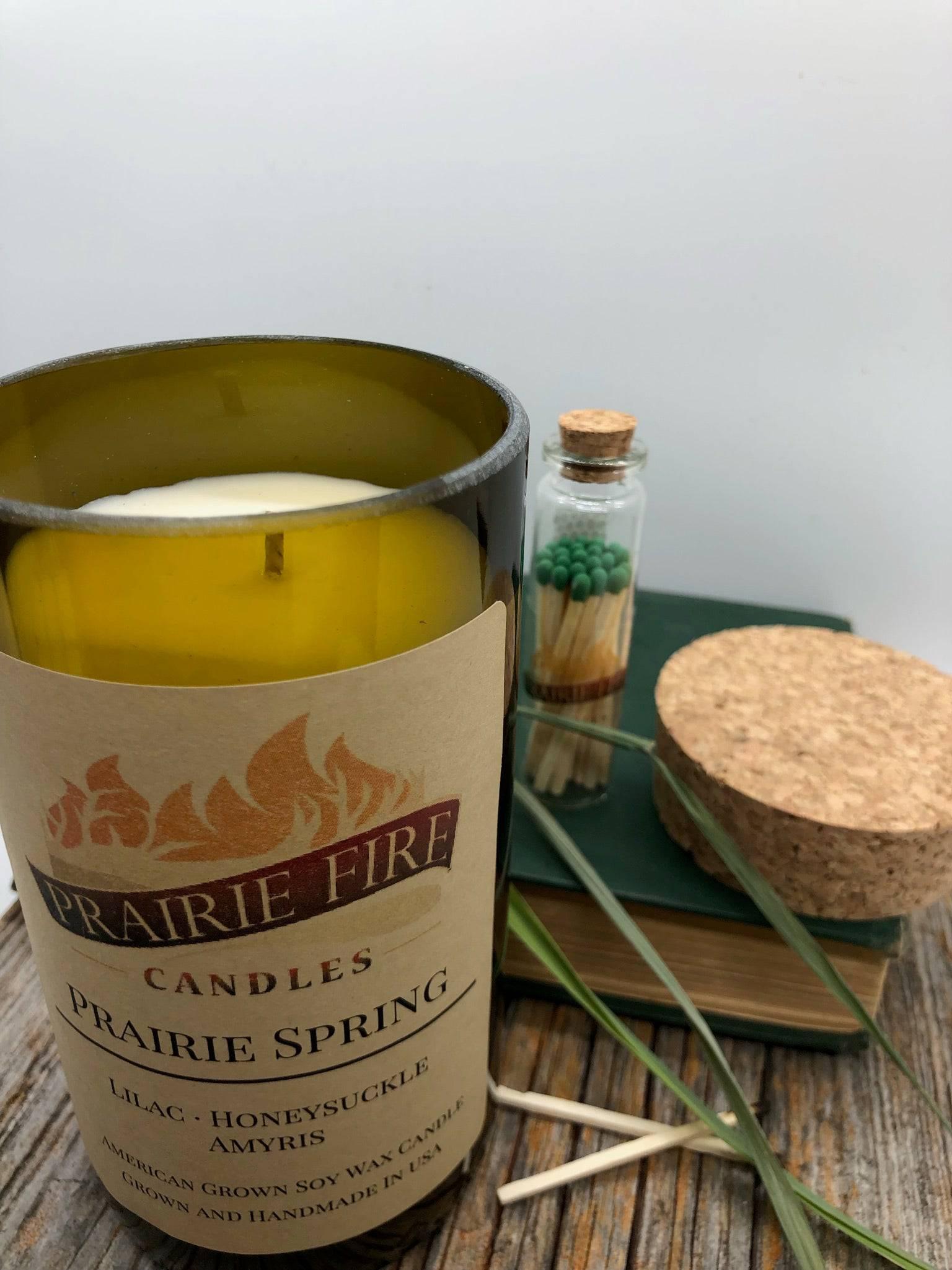 Prairie Spring Soy Wax Candle | Repurposed Wine Bottle Candle Natural Cork | Handmade in USA Candle | Eco-Friendly Candle | Non-Toxic Soy Candle-0