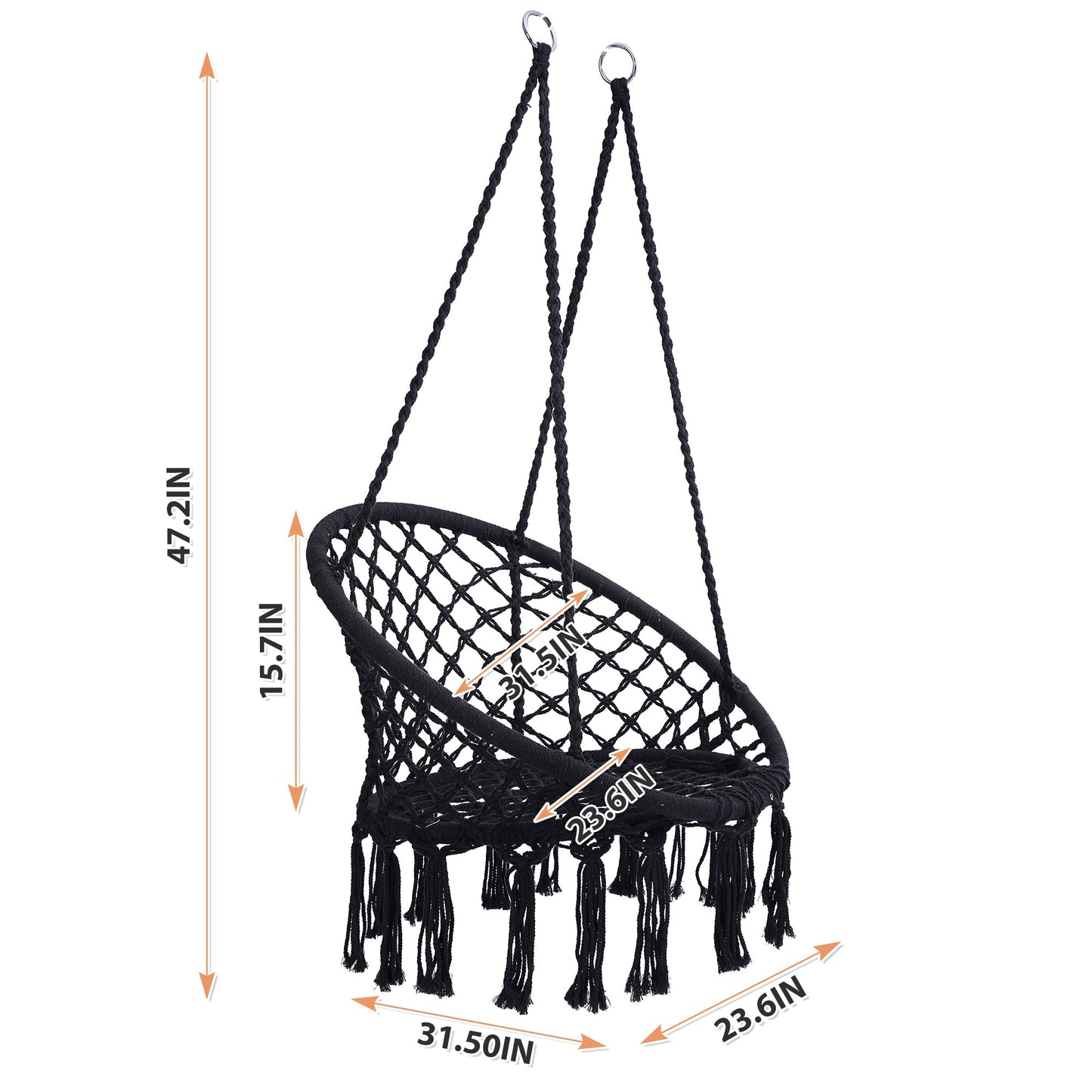 TOPMAX Black Macrame Swing Hammock Chair (Max 330 lbs)-2