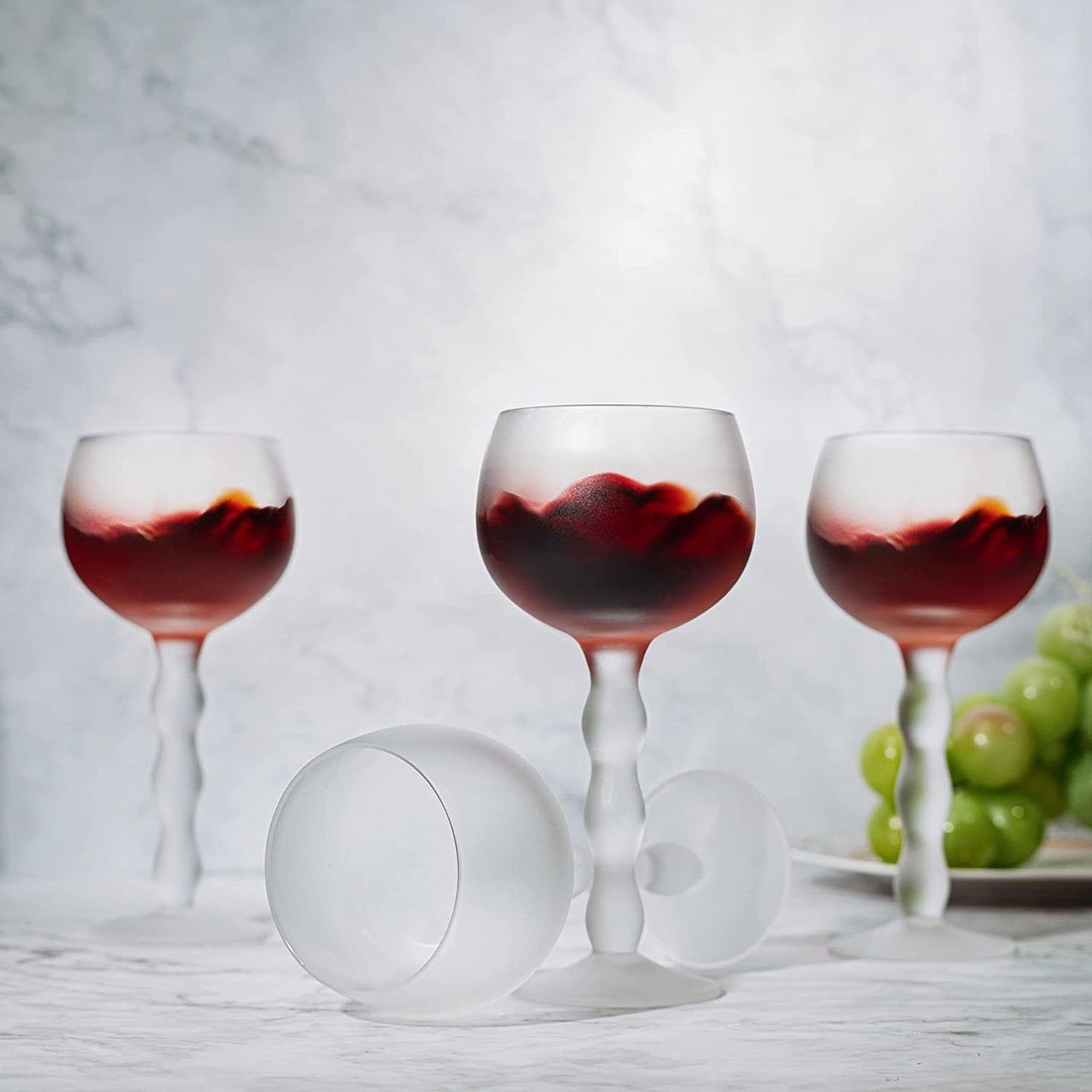 The Wine Savant Aesthetic Cloud Elegant Crystal Wine & Water Glasses, Hand Blown, Premium Trendy Sand Blasted Glasses - Stemmed Red White Wine Glasses, 100% Lead-Free - Pinot Noir - 7 oz Rim-2