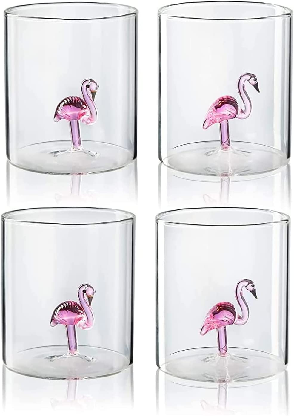 The Wine Savant Flamingo Pitcher & 4 Glasses Set Decanter with 4 Pink Flamingo Glasses 9oz Elegant Glass Set, Great for Water Iced Tea, Sangria, Lemonade, and More! 1300ml 9" H, Cute!-2