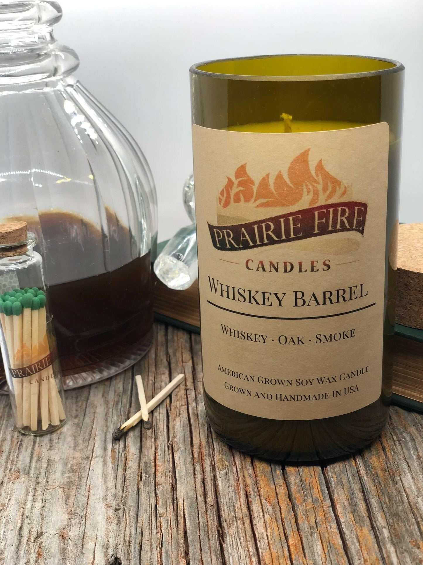 Whiskey Barrel Soy Wax Candle | Repurposed Wine Bottle Candle Natural Cork | Handmade in USA Candle | Eco-Friendly Candle | Non-Toxic Soy Candle-0