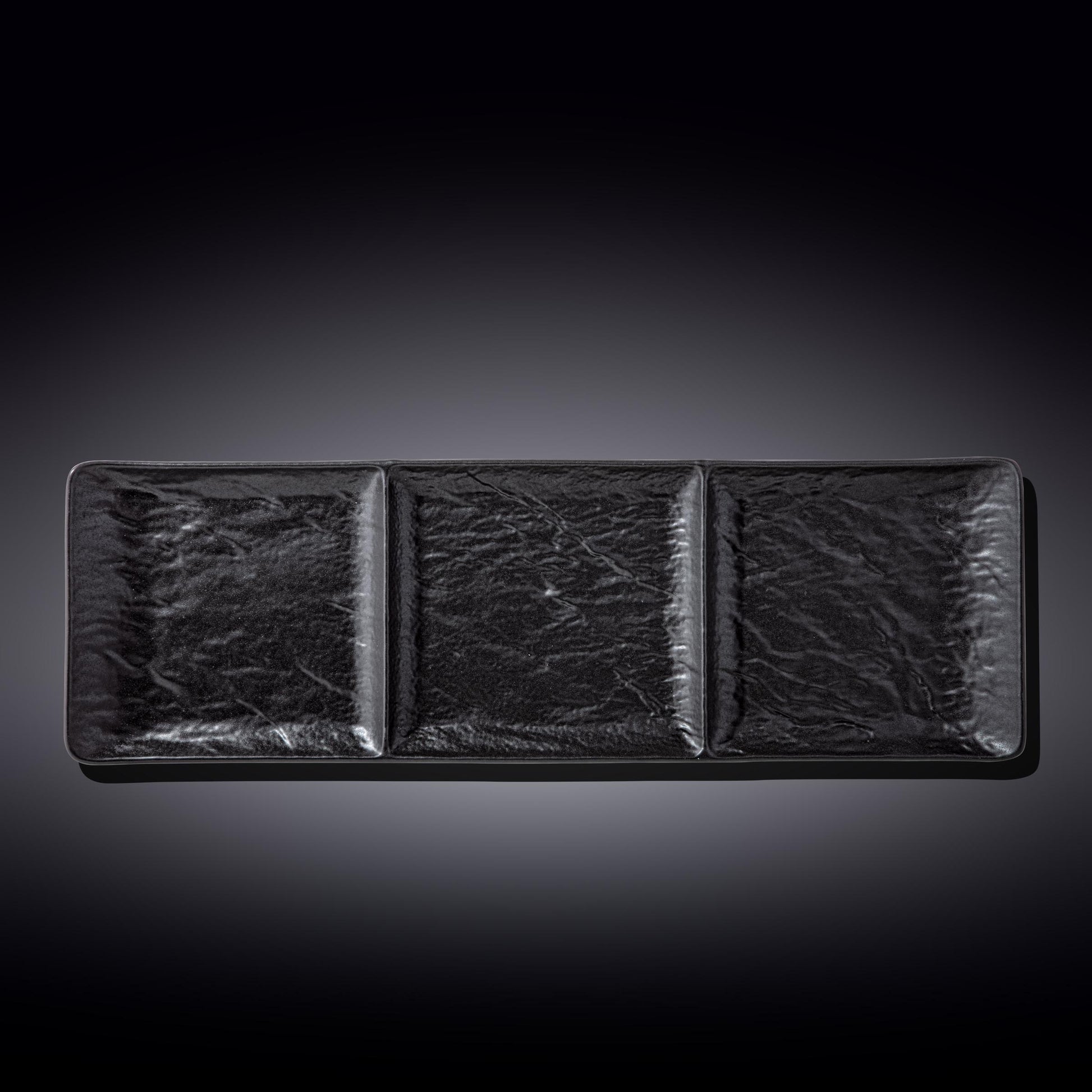 Black Porcelain Slate look Rectangular 3 Section Dish 16" inch X 5" inch | 40.5 X 13 Cm-1