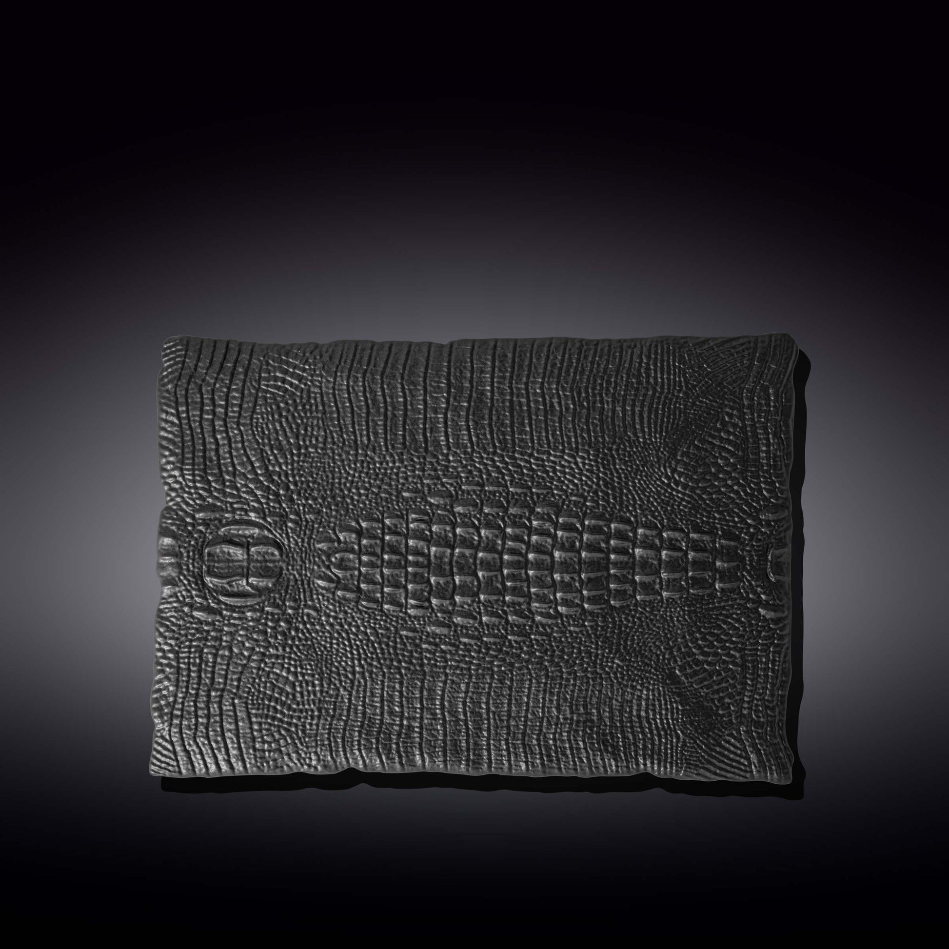 Set Of 2 Black Porcelain Slate look Rectangular Serving Dish With Crocodile Skin Texture. 11.75" inch X 8.25" inch-1