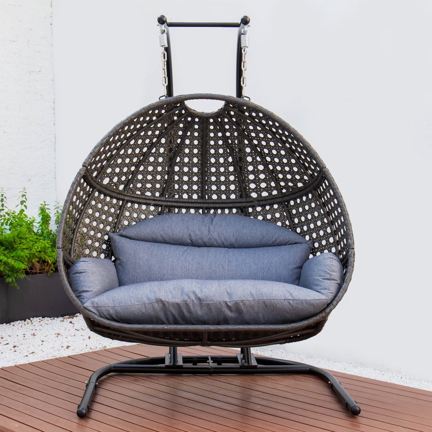 TOPMAX Hanging Double-Seat Swing Chair with Stand (Charcoal Wicker)-2