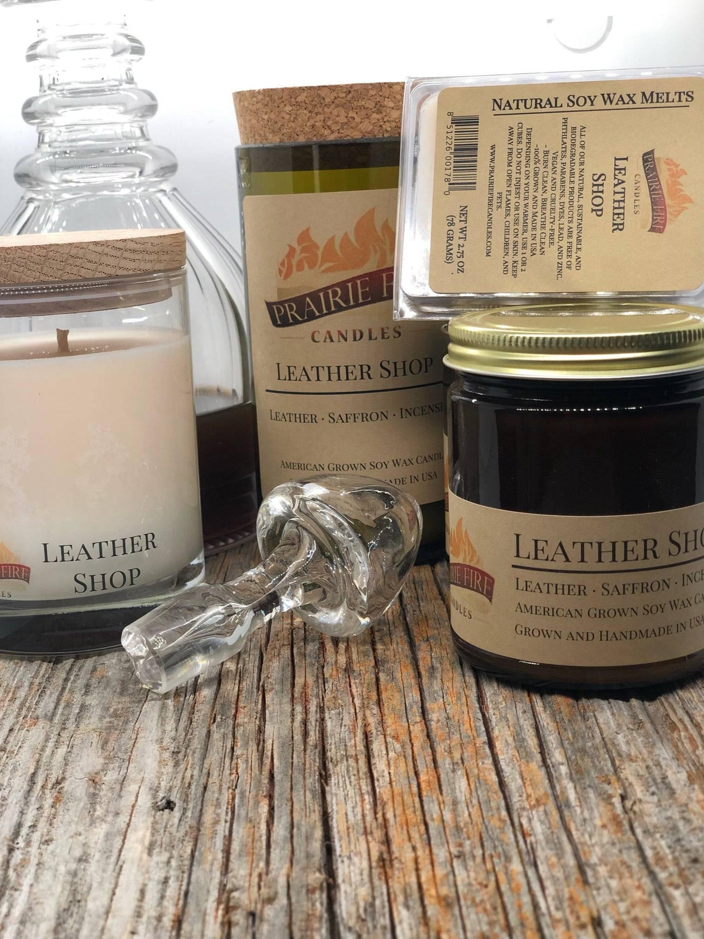 Leather Shop Soy Wax Candle | Repurposed Wine Bottle Candle Natural Cork | Handmade in USA Candle | Eco-Friendly Candle | Non-Toxic Soy Candle-1