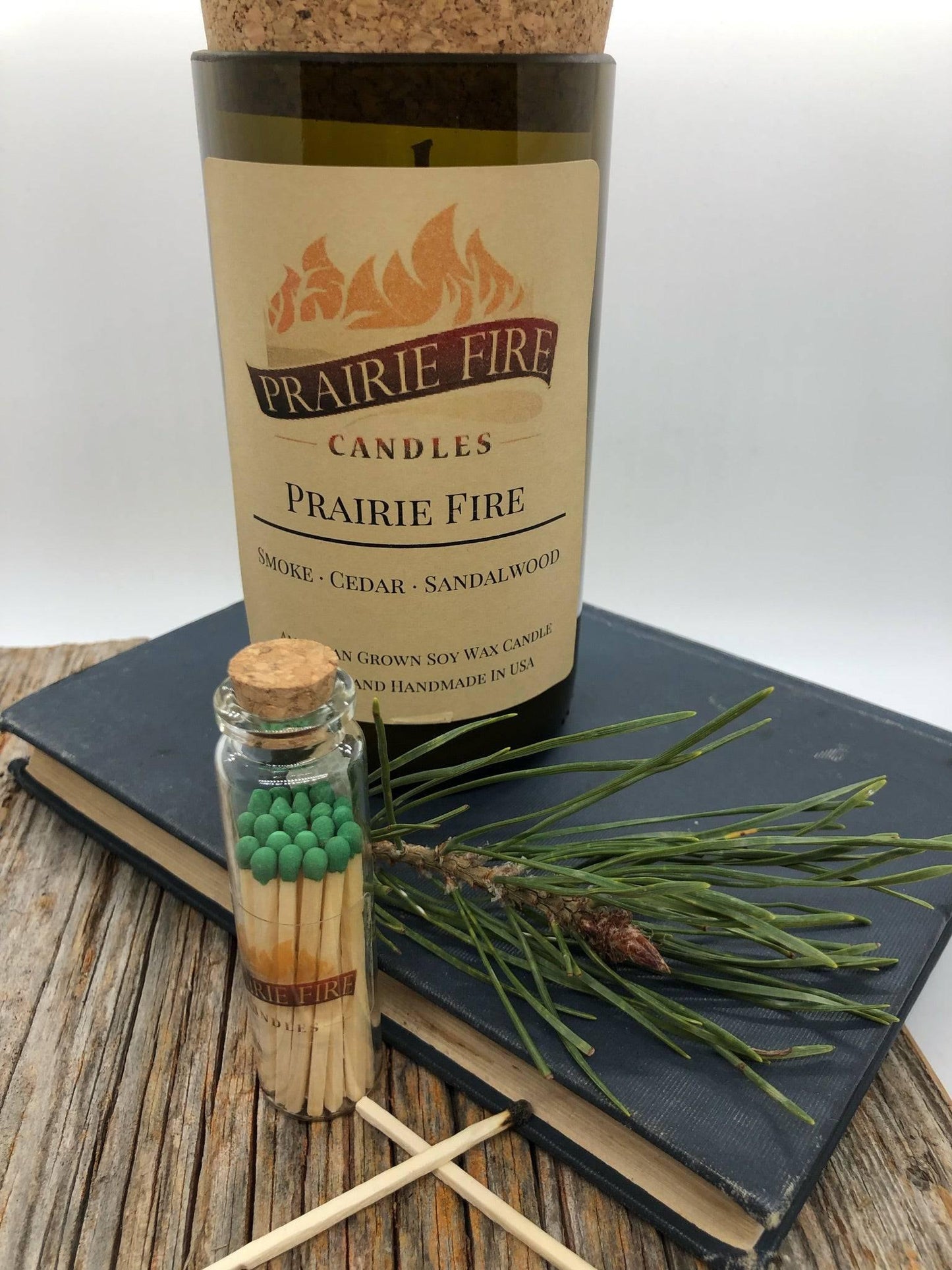 Prairie Fire Soy Wax Candle | Repurposed Wine Bottle Candle Natural Cork | Handmade in USA Candle | Eco-Friendly Candle | Non-Toxic Soy Candle-1