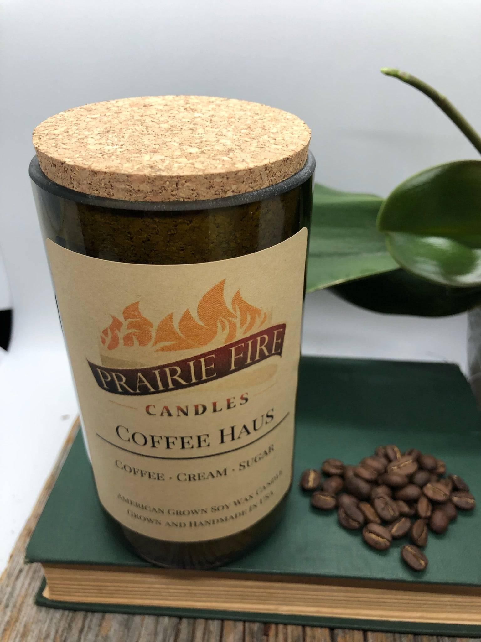 Coffee Haus Soy Wax Candle | Repurposed Wine Bottle Candle Natural Cork | Handmade in USA Candle | Eco-Friendly Candle | Non-Toxic Soy Candle-1