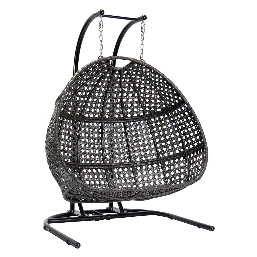 TOPMAX Hanging Double-Seat Swing Chair with Stand (Charcoal Wicker)-10