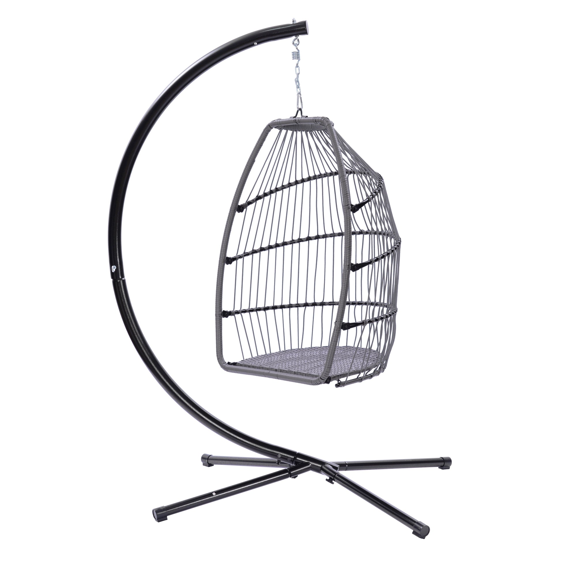 Outdoor Patio Wicker Folding Hanging Chair,Rattan Swing Hammock Egg Chair With C Type Bracket, With Cushion And Pillow-7