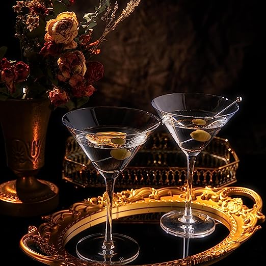 Crystal Martini Glass Set of 2 | 10oz | Classic Luxury Cocktail with Bar Spoon & Olive Picks, Premium Hand-Blown | Classic Cocktail Clear Coupes For Manhattan, Cosmopolitan, Sidecar, Stemmed Goblets-1