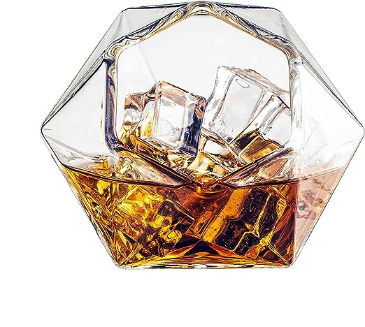 The Wine Savant Diamond Whiskey Glasses, Scotch, Bourbon or Wine Glasses, Set of 2 10 oz Old Fashion Elegant Spirits Glasses-3