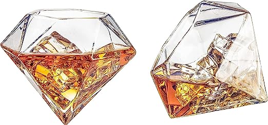 The Wine Savant Diamond Whiskey Glasses, Scotch, Bourbon or Wine Glasses, Set of 2 10 oz Old Fashion Elegant Spirits Glasses-5