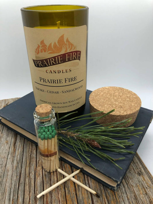 Prairie Fire Soy Wax Candle | Repurposed Wine Bottle Candle Natural Cork | Handmade in USA Candle | Eco-Friendly Candle | Non-Toxic Soy Candle-0