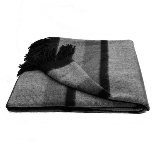 CASHMERE STRIPED WOVEN THROW WITH FRINGES-BLACK-0