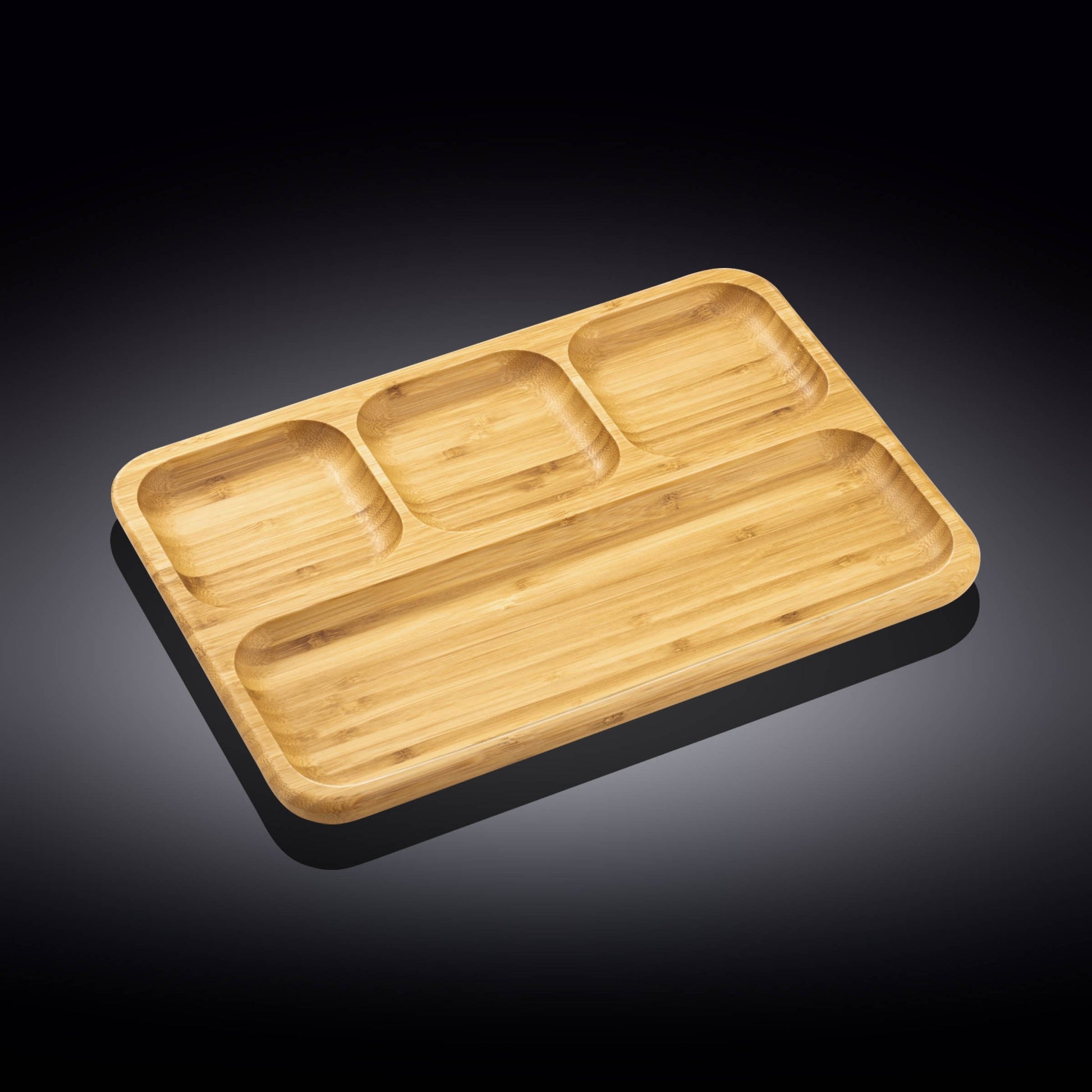 Set Of 3 Bamboo Divided Dish / Bento box 13" inch X 9" inch | 33 X 23 Cm-1