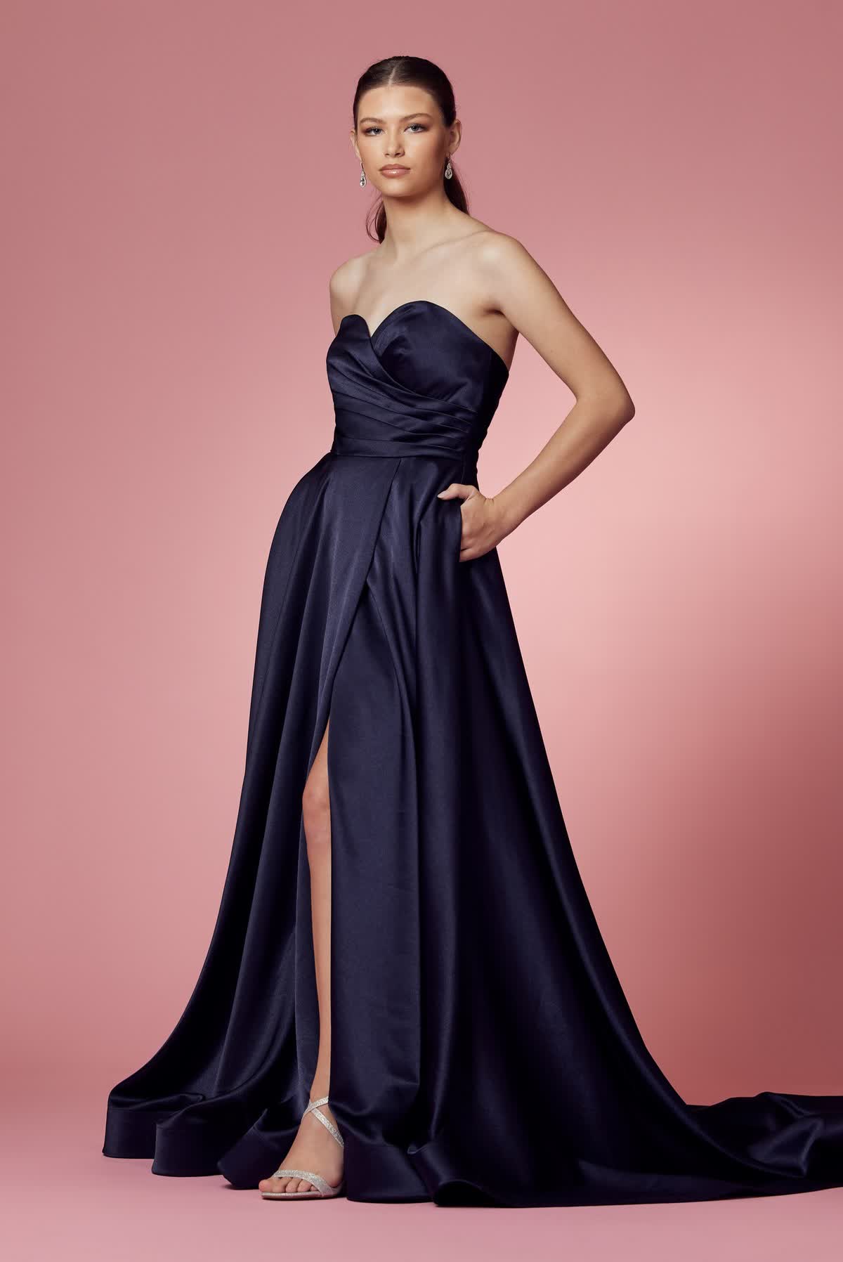 Strapless Satin High Slit Long Prom Dress NXR1036-6