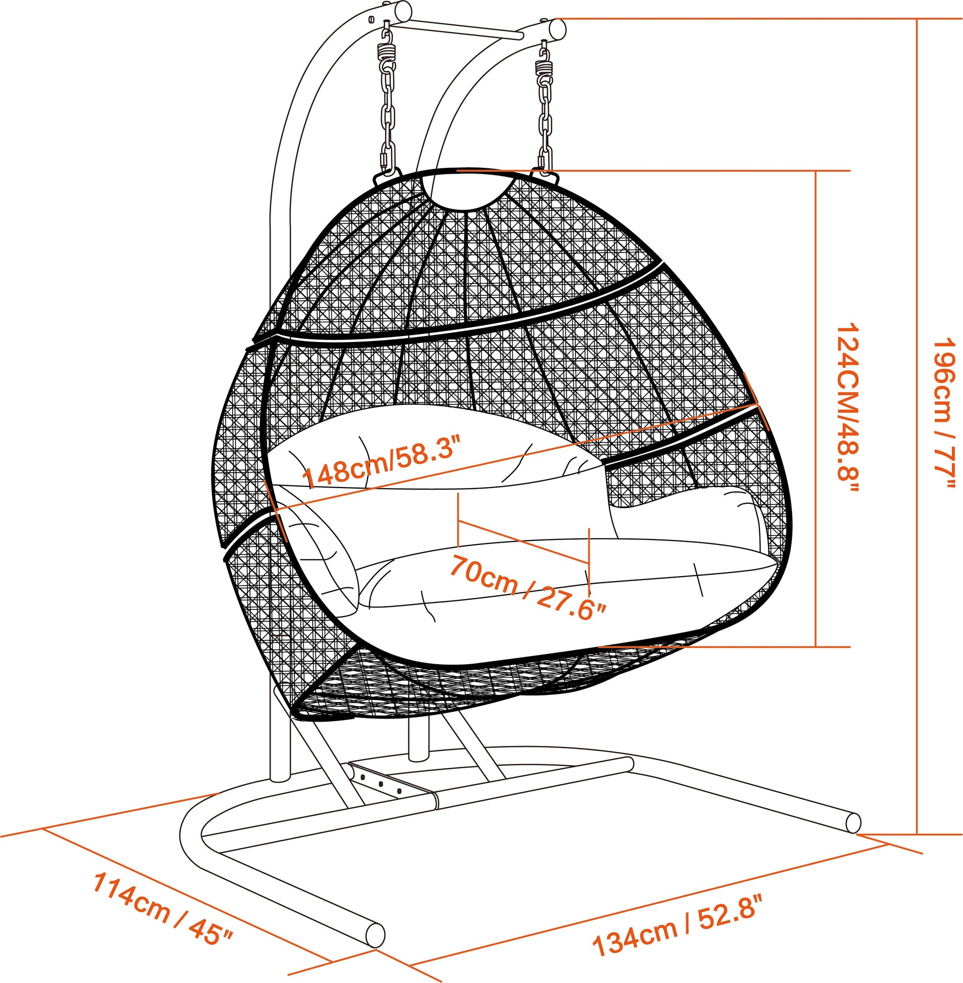 TOPMAX Hanging Double-Seat Swing Chair with Stand (Charcoal Wicker)-5