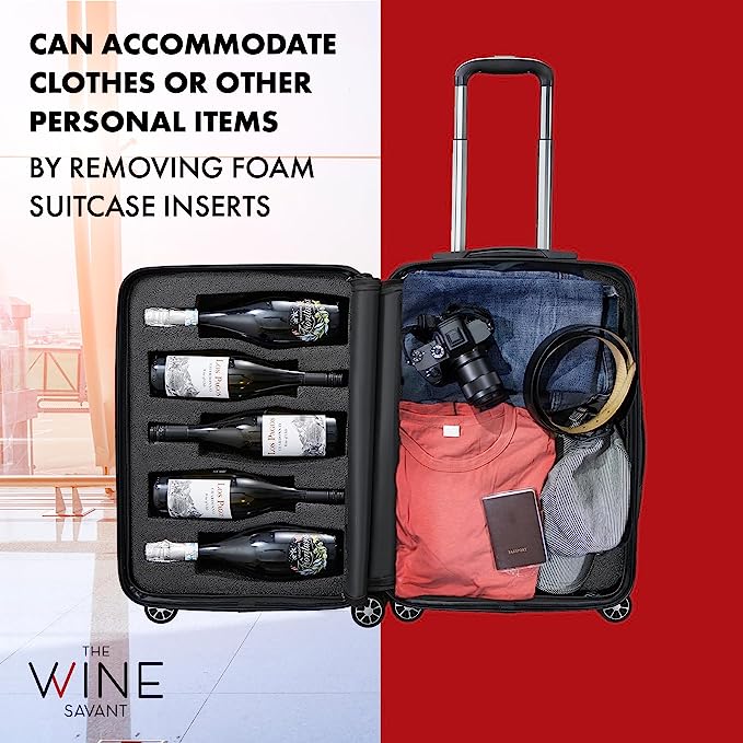 Wine Bottle Suitcase | Holds 10 Standard 750 ML Size Bottles | Universal Airplane Luggage Case, TSA Approved Wheeled Bag For Professionals and Consumers, Gift For Wine Lovers & Connoisseurs (24 IN)-2