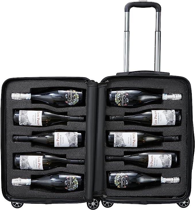 Wine Bottle Suitcase | Holds 10 Standard 750 ML Size Bottles | Universal Airplane Luggage Case, TSA Approved Wheeled Bag For Professionals and Consumers, Gift For Wine Lovers & Connoisseurs (24 IN)-3