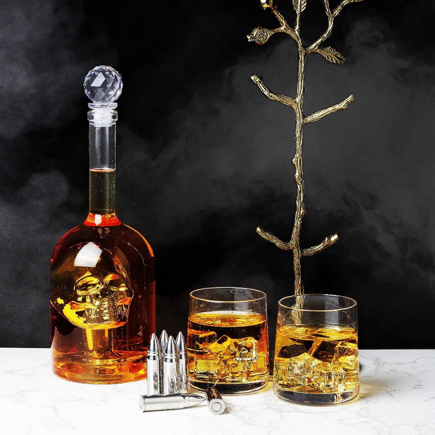 Skull Decanter in Bottler Skull Head by The Wine Savant 750ml, Skull Bottle Skull Face Enlarges with Whiskey, Tequila, Bourbon Scotch or Rum - Great Gift for Any Bar!-1