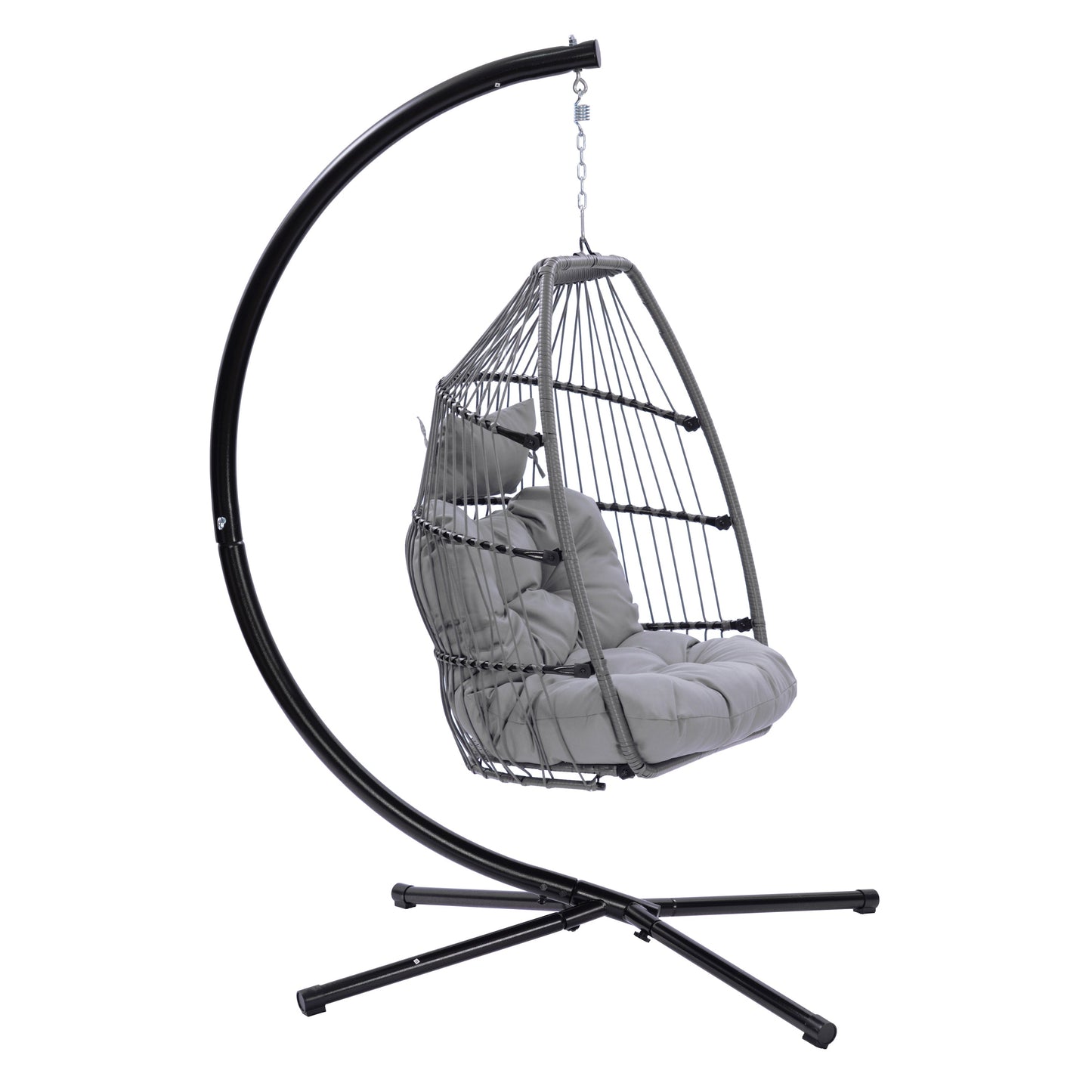 Outdoor Patio Wicker Folding Hanging Chair,Rattan Swing Hammock Egg Chair With C Type Bracket, With Cushion And Pillow-3