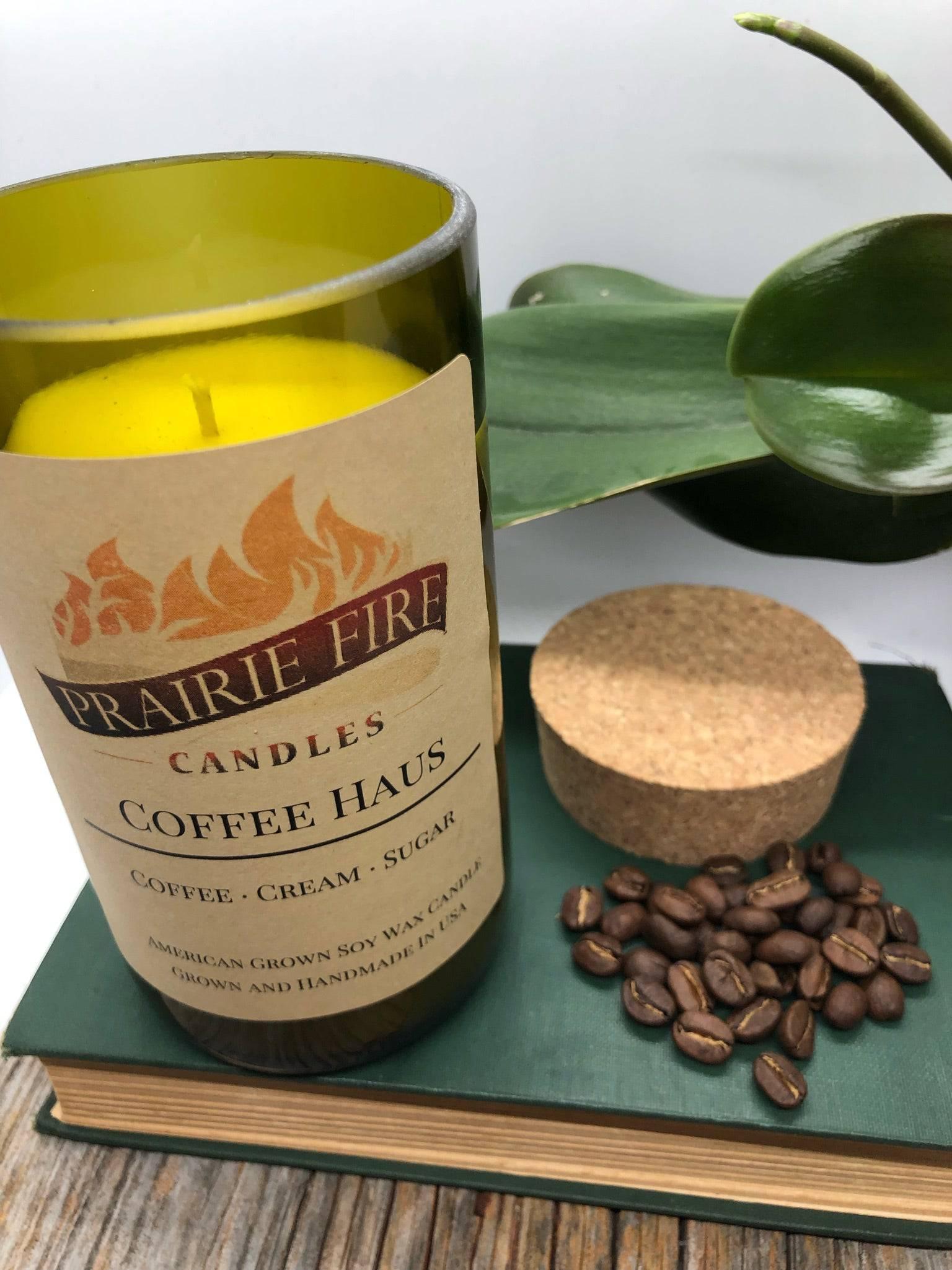 Coffee Haus Soy Wax Candle | Repurposed Wine Bottle Candle Natural Cork | Handmade in USA Candle | Eco-Friendly Candle | Non-Toxic Soy Candle-0